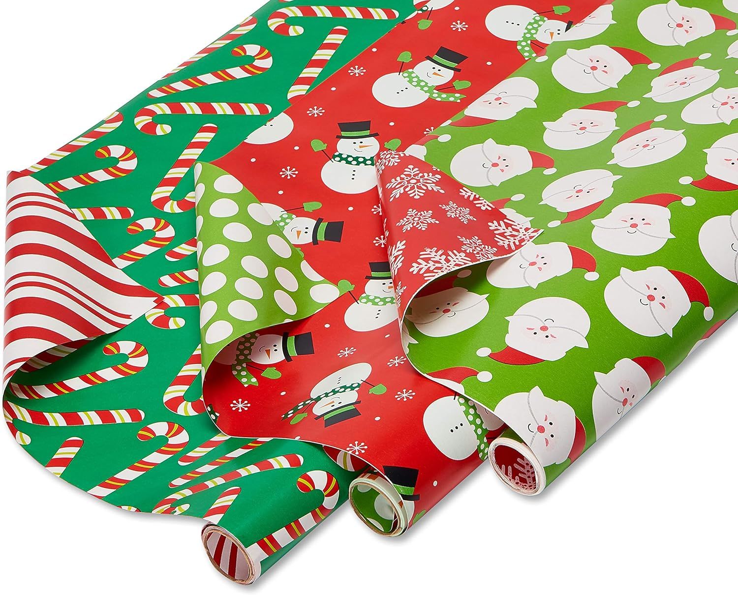 American Greetings Christmas Extra-Wide Wrapping Paper Bundle, Santa, Snowmen and Candy Canes (3 ... | Amazon (US)