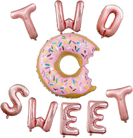 Donut Party Supplies - 23" Pink Donut Foil Balloon & 16" Sweet Rose Gold Letters Foil Balloons - ... | Amazon (US)