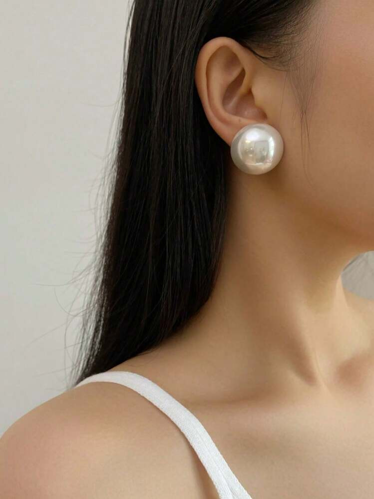 Pearl Design Large Hoop Earrings For Women, Suitable For Commuting, Party And Formal Occasions | SHEIN