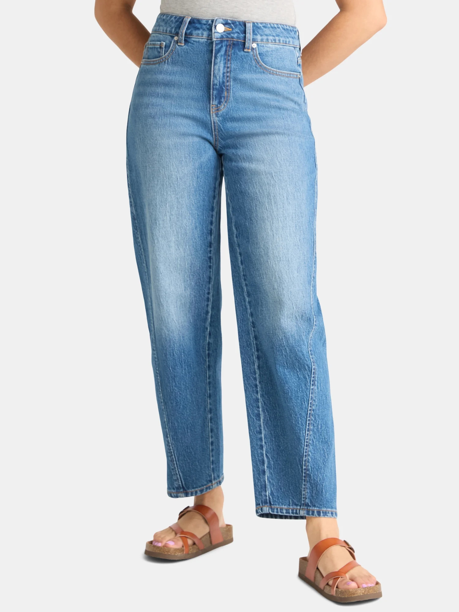Time and Tru Women's High Rise Barrel Jeans, 26.5" Inseam, Sizes 0-20 | Walmart (US)