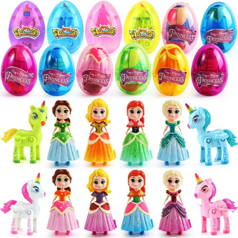 Bicakza 12Pcs Easter Eggs DHF10&nbsp;with Toys Inside - 8Pcs Jumbo Princess Toy 4Pcs Unicorn Toy ... | Walmart (US)