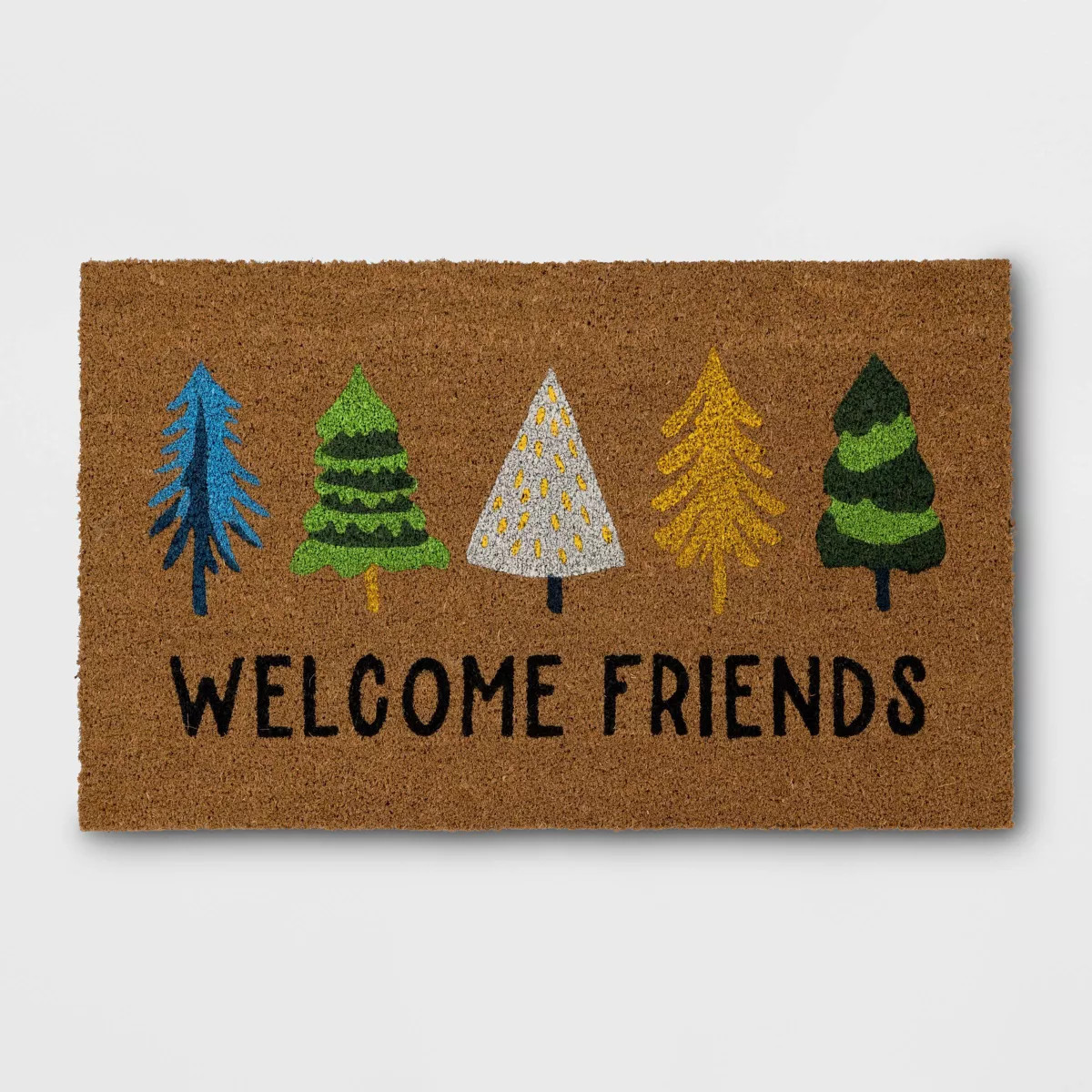 1'6"x2'6" Christmas 'Welcome Friends' Tree Coir Doormat Green/Blue/White - Wondershop™ | Target