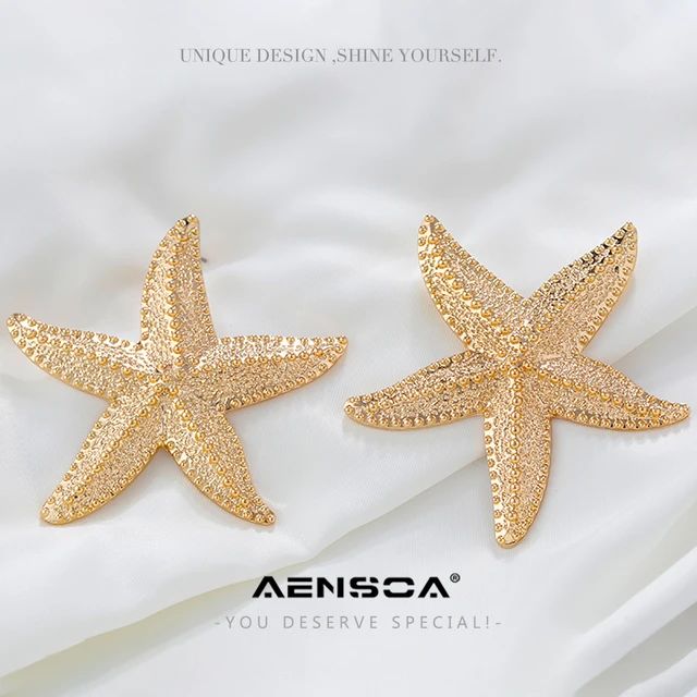 Aensoa Fashion 2021 Big Exaggerated Shiny Star Drop Earrings For Women Korea Large Starfish Metal... | AliExpress (US)