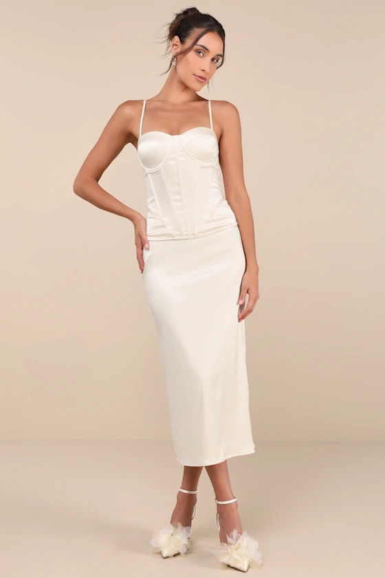 Alluring Duo Cream Satin Bustier Two-Piece Bustier Midi Dress | Lulus