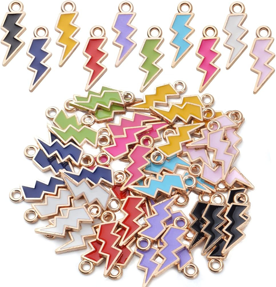 BronaGrand 50pcs Enamel Lightning Bolt Charm Pendants Gold Plated Alloy Flash Lightning Charm Cel... | Amazon (US)