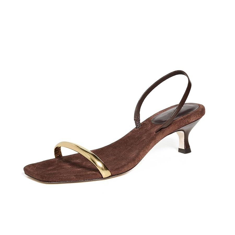 Low Kitten Heel Sandals for Women Open Toe Metallic Finish Sandals One Strap Slip on Backless Sum... | Amazon (US)