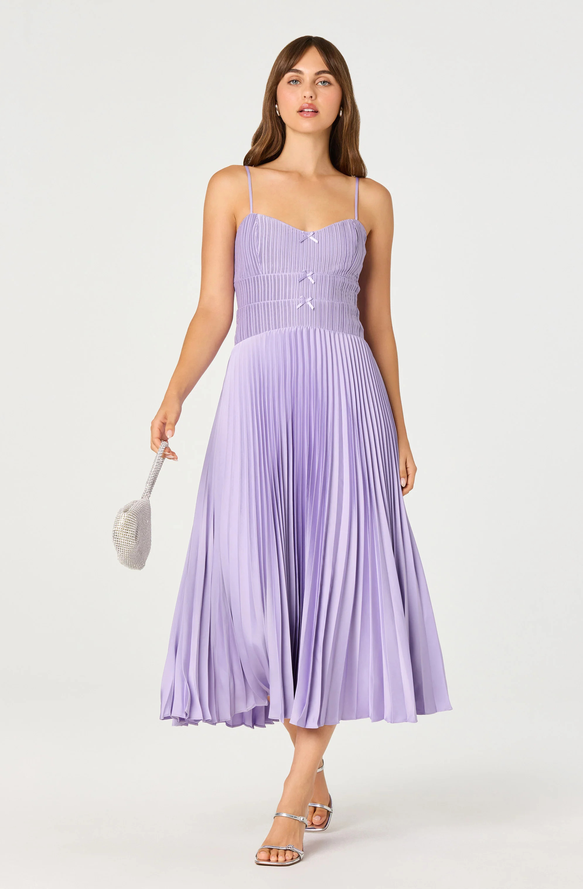 Shionagh Satin Bow-Detail Pleated Midi Dress - Lilac / XS | ASTR The Label (US)