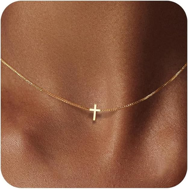 Cross Necklace for Women Dainty 14K Gold Silver Plated Small Cross Pendant Choker Simple Cute Cro... | Amazon (US)