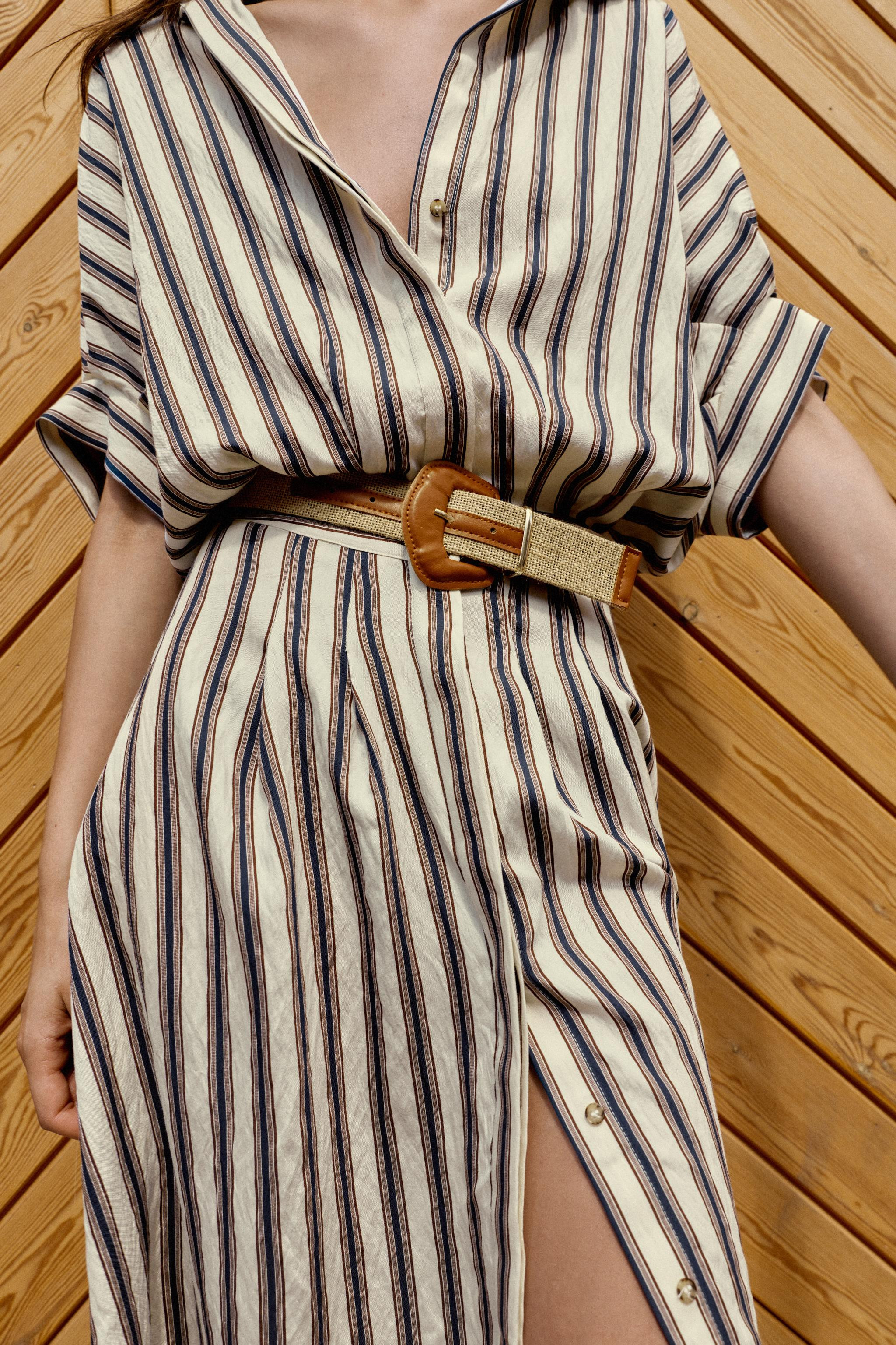 STRIPED BELTED MIDI DRESS | Zara US