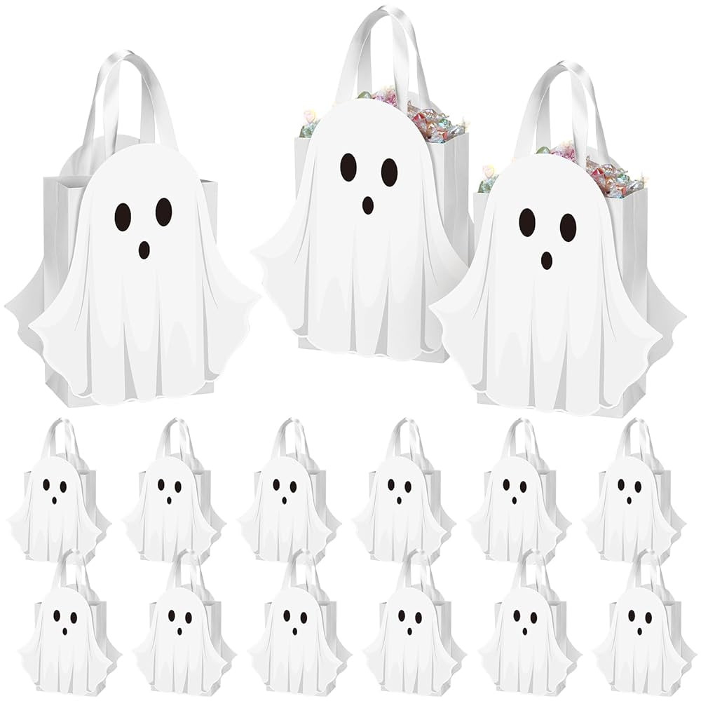 Sweetude 12 Pcs Halloween Ghost Paper Gift Bags Party Favor Bags with Handle for Trick-or-treat C... | Amazon (US)