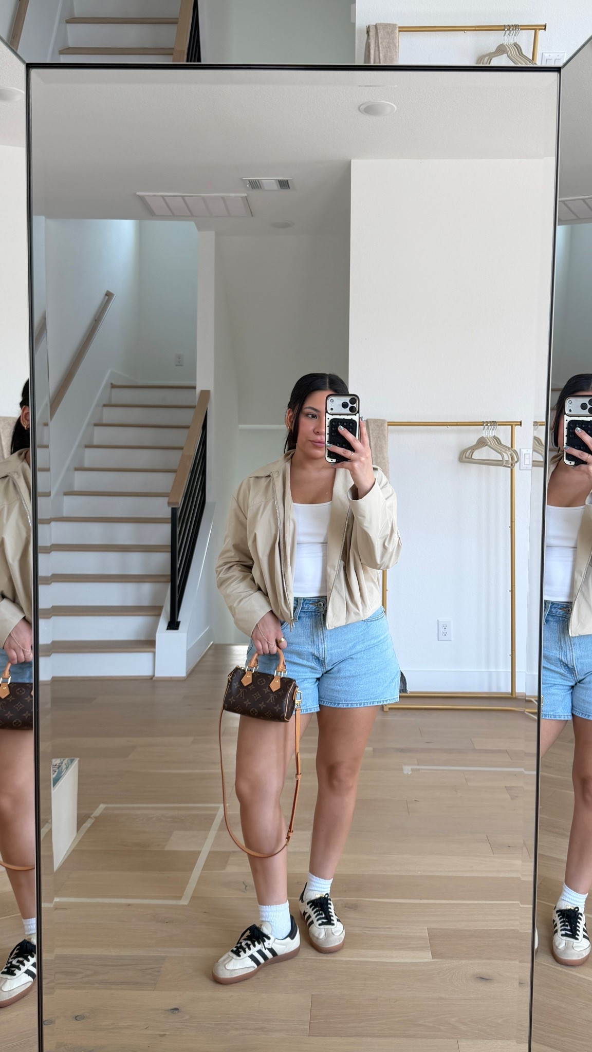 Tank: small
Shorts: 26 
Jacket: small
White socks
Sneakers: 6 women 
Nano speedy bag 

#LTKSpringSale #LTKootd #LTKgrwm