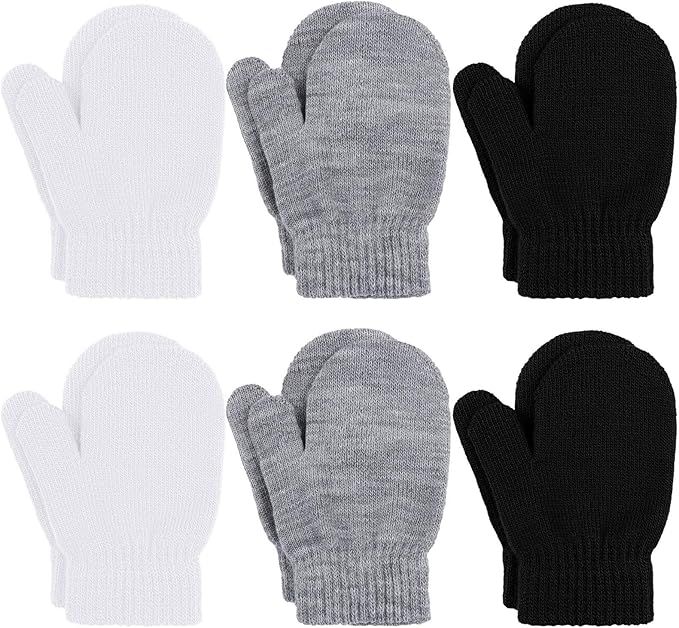 URATOT 6 Pairs Toddler Knitted Mittens Magic Stretch Gloves Winter Warm Knitted Soft Baby Mittens | Amazon (US)