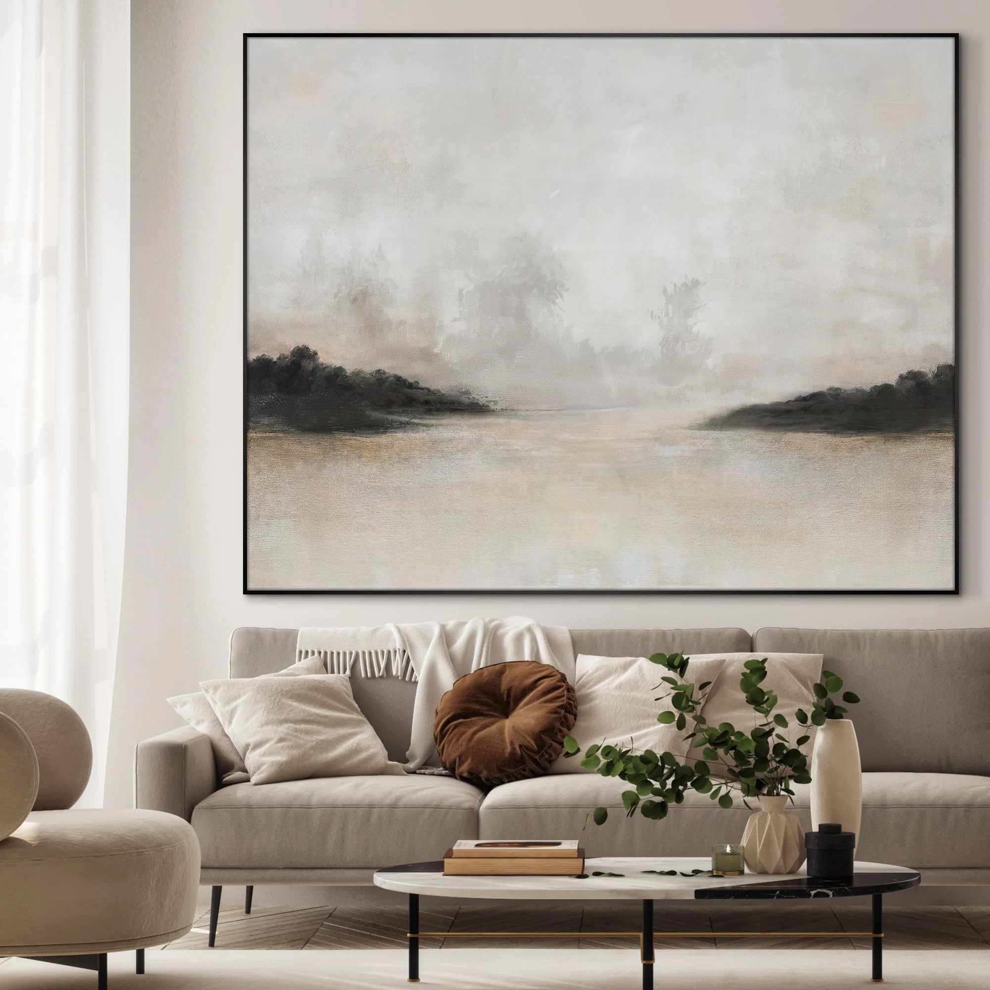 Misty Minimalist Nature Landscape Illustrations Extra Large Framed Wall Art Print Decor (Framed A... | Wayfair North America