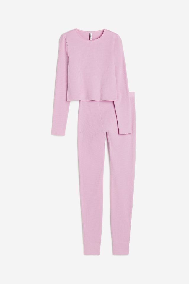 Waffled Cotton Pajamas - Light pink - Ladies | H&M US | H&M (US + CA)