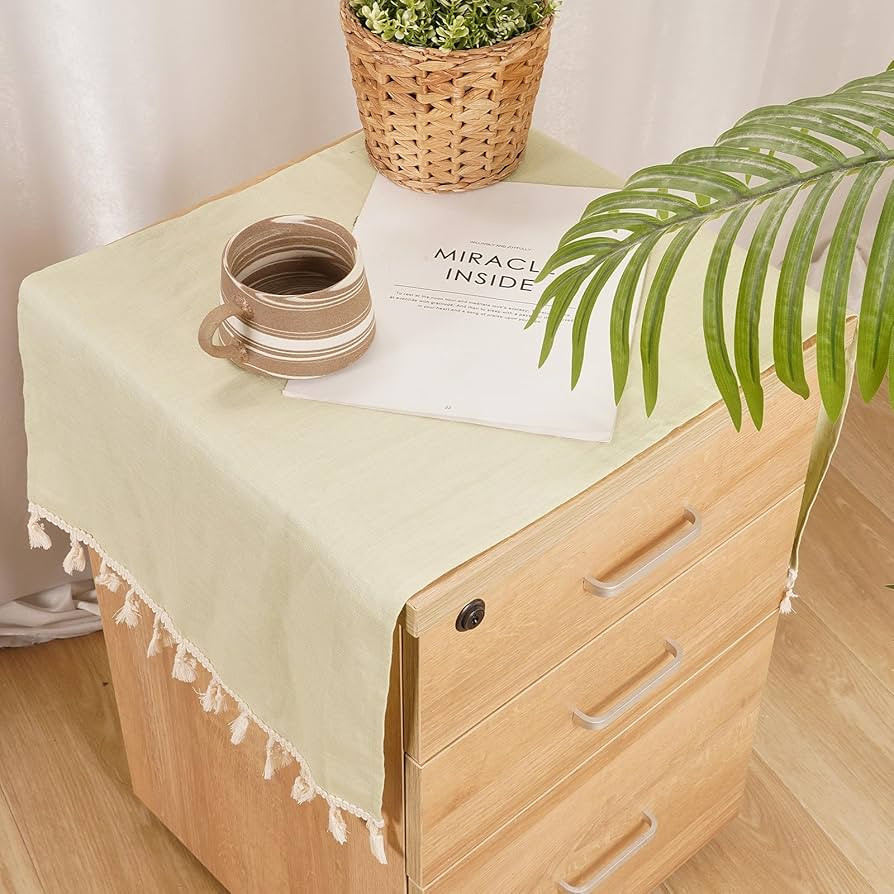 100% Pure Linen Nightstand Cover with Tassel, 15.7 X 35.5 Inch Night Stand Cover for Top, Rectang... | Amazon (US)