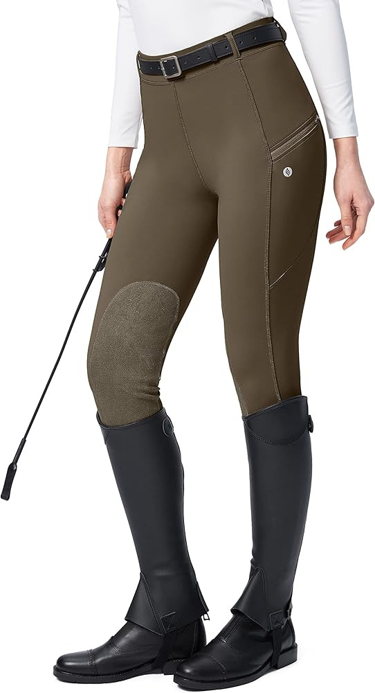 SANTINY Women's Horse Riding Pants with Zipper Pockets Knee-Patch Schooling Tights Equestrian Bre... | Amazon (US)