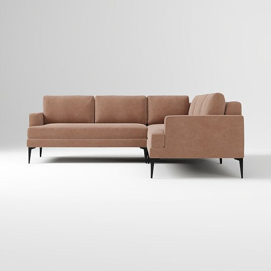 Andes Petite 2-Seat 3-Piece Corner Sectional, Performance Modern Chenille Rosewood, Dark Pewter | West Elm (US)