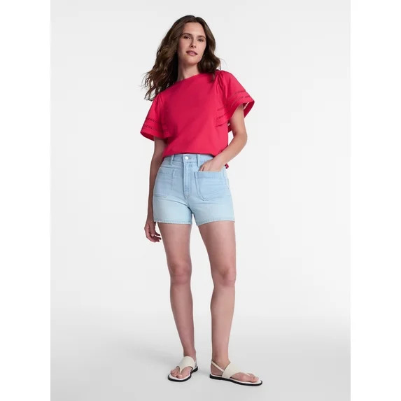 Time and Tru Women's High Rise Patch Pocket Denim Short, 4" Inseam, Sizes 0-20 | Walmart (US)