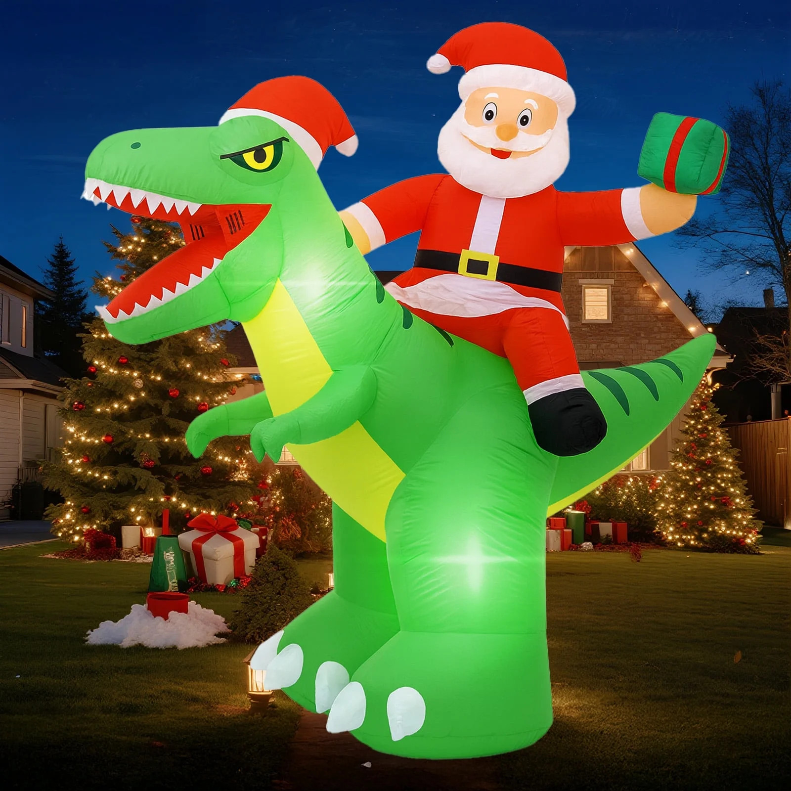8FT Christmas Inflatable Dinosaur with Santa Claus, Built-in LED Lights, Blow Up Holiday Yard Law... | Walmart (US)