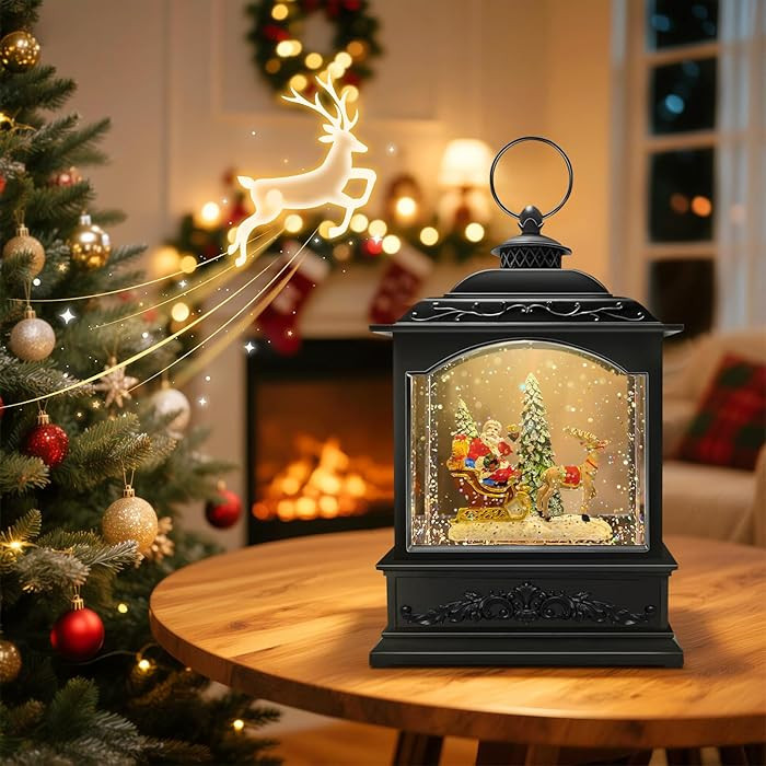 Christmas Snow Globe Lantern Water Glittering Santa Snow Globe with Music and Timer, USB Lined/Ba... | Amazon (US)