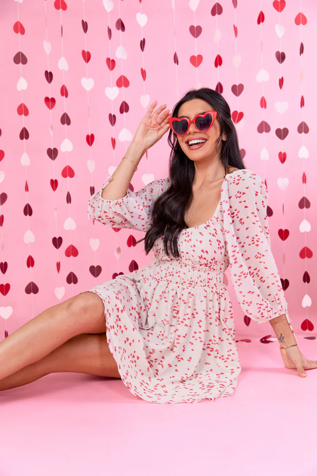Unconditional Love Ivory Heart Print Mini Dress | Pink Lily