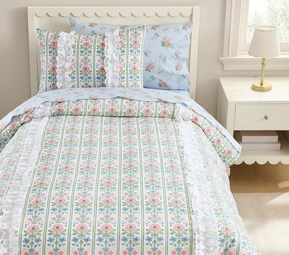 Hill House Home Floral Block Stripe Duvet Cover & Shams | Pottery Barn Kids