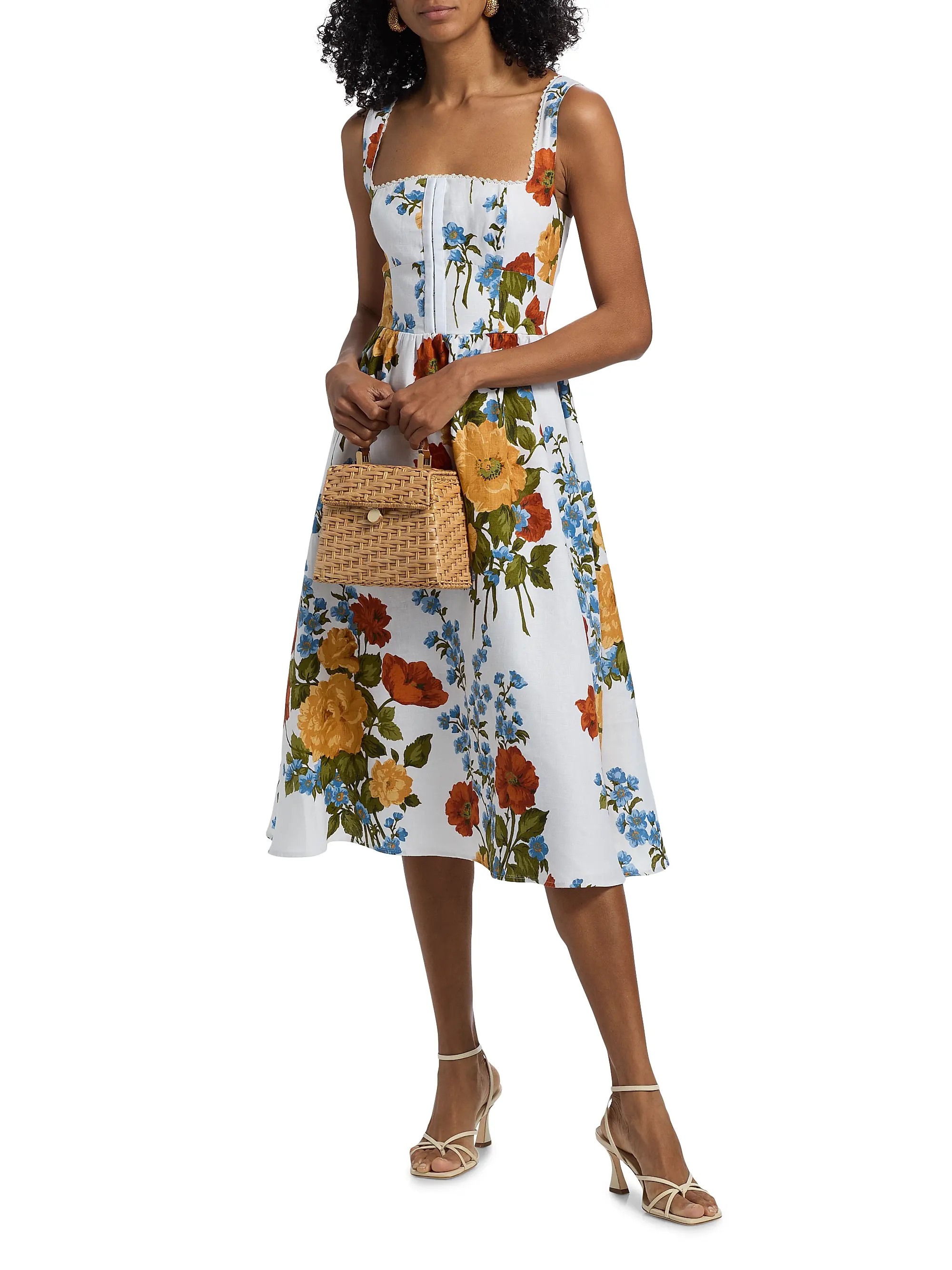 Floral Linen Midi-Dress | Saks Fifth Avenue