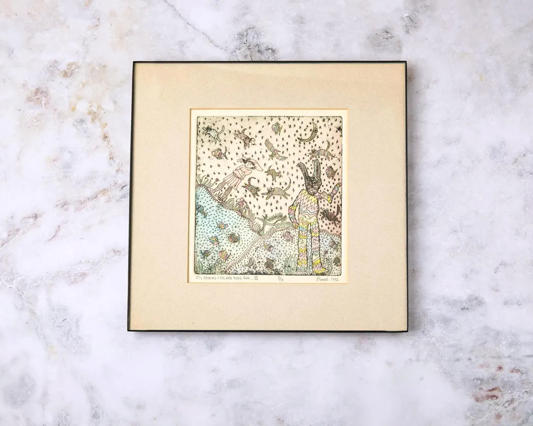 Surrealist Etching Art: Raining Cats and Dogs, Artist Signed Limited Edition (1992) - Etsy | Etsy (Global)