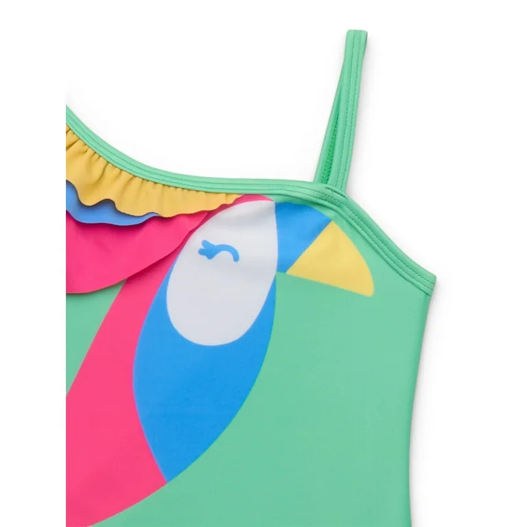 Wonder Nation Baby and Toddler Girl Ruffle One Shoulder Swimsuit, 1-Piece, Sizes 12M-5T - Walmart... | Walmart (US)