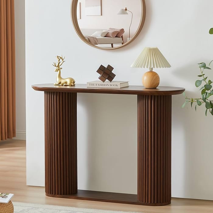 Fluted Console Table, Farmhouse Oval Curved Entryway Table with Storage and Fluted Wood Legs, Nar... | Amazon (US)