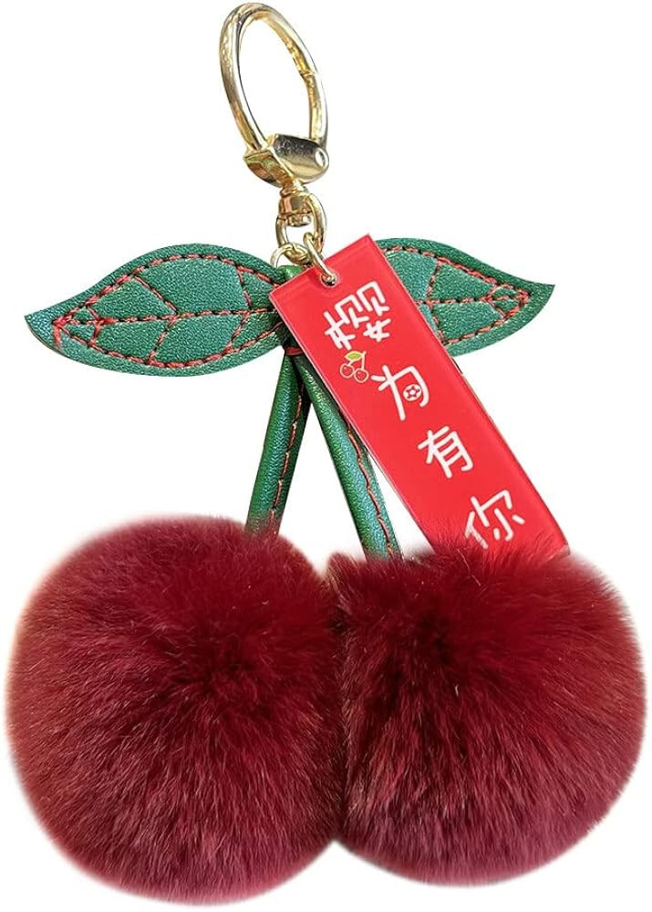 Cute Cherry Keychain Pom Pom, Faux Fur Ball Key Fluffy Keychain Pendant for Women Bag Pendant Bac... | Amazon (US)