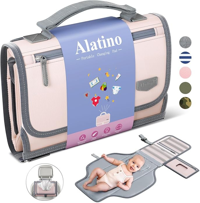 Alatino Portable Diaper Changing Pad, Wipe Clean, Large 25x22,Light Pink | Amazon (US)