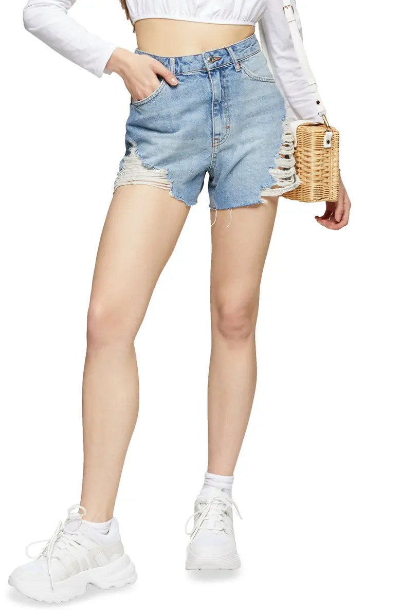 TOPSHOP Super Rip Denim Mom Shorts | Nordstrom | Nordstrom