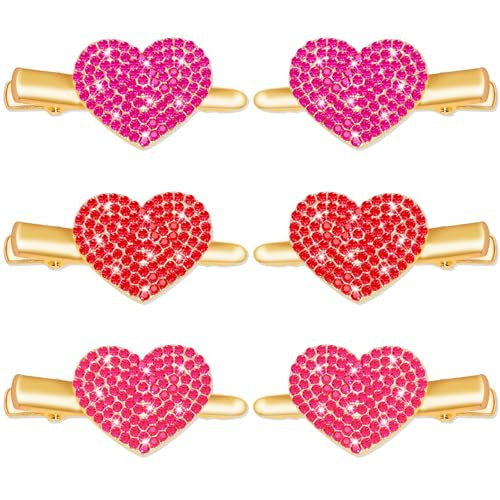 6 PCS Valentine’s Day Heart Hair Clips Glitter for Women Enamel Rhinestone Pretty Styling Hair Valentine's Day Themed Festive Party Hair Accessory Gifts | Amazon (US)