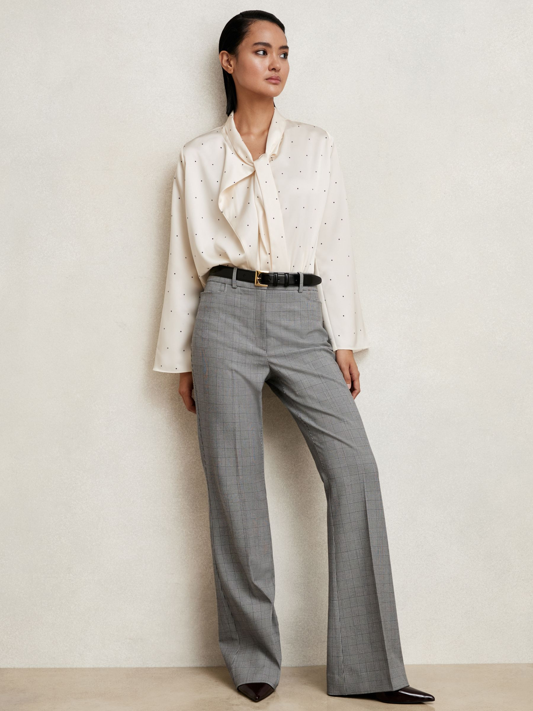 Check Flared Suit Trousers in Grey | Reiss UK