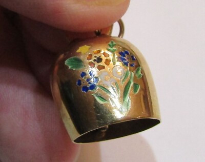 3.4g solid 14K Y Gold Sweet Cowbell Shaped Pendant or Charm w/enamel flowers  | eBay | eBay US