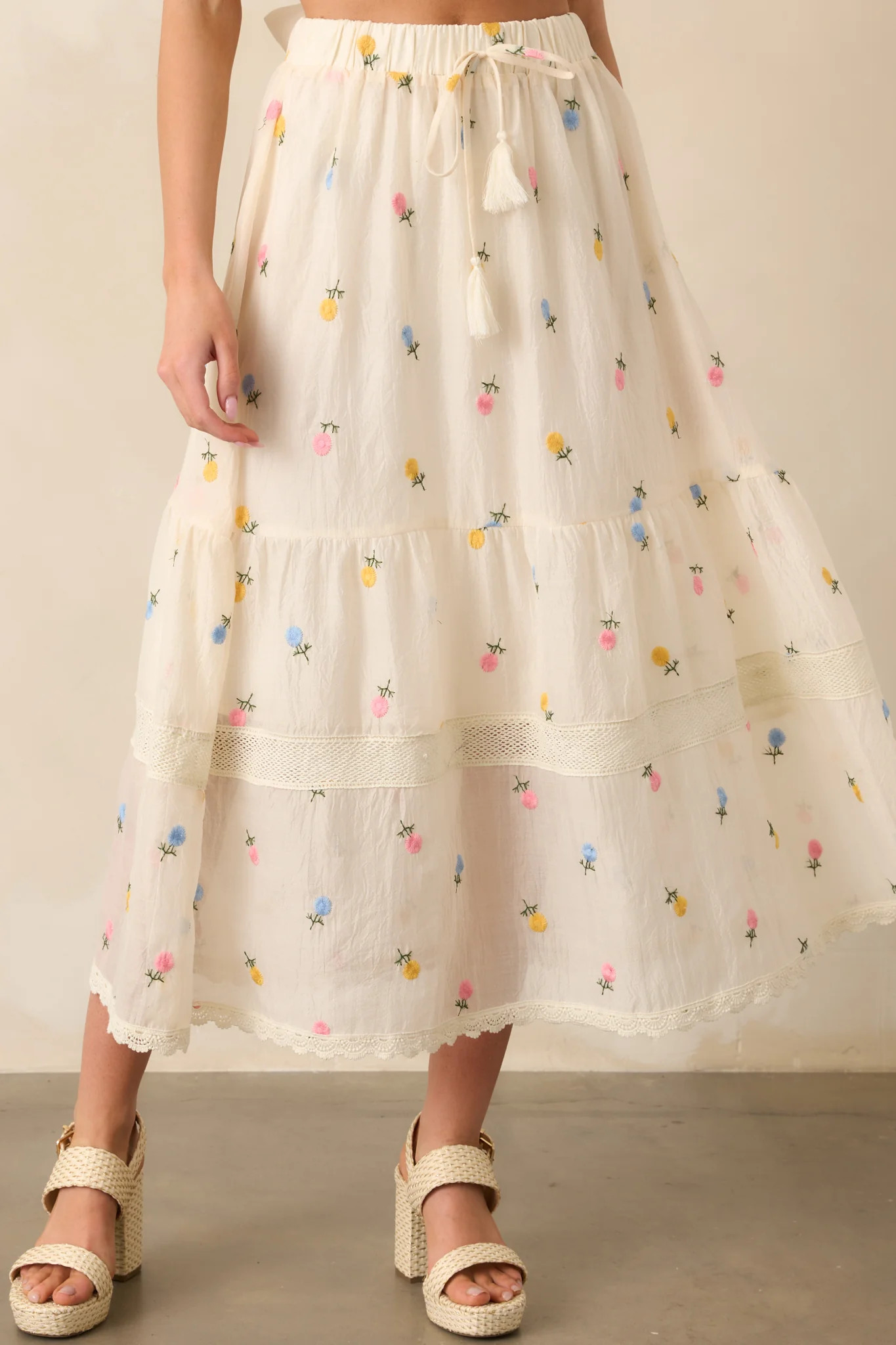 Something Like Magic Ivory Floral Embroidered Maxi Skirt | Red Dress