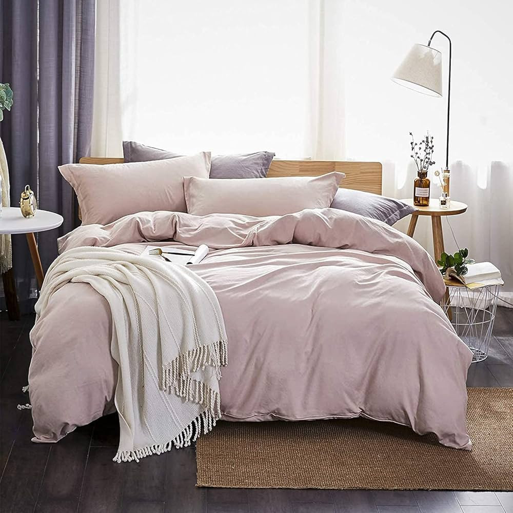 Duvet Cover Full,Washed Microfiber Pink Full Size Duvet Cover Set,Solid Color - Soft and Breathab... | Amazon (US)