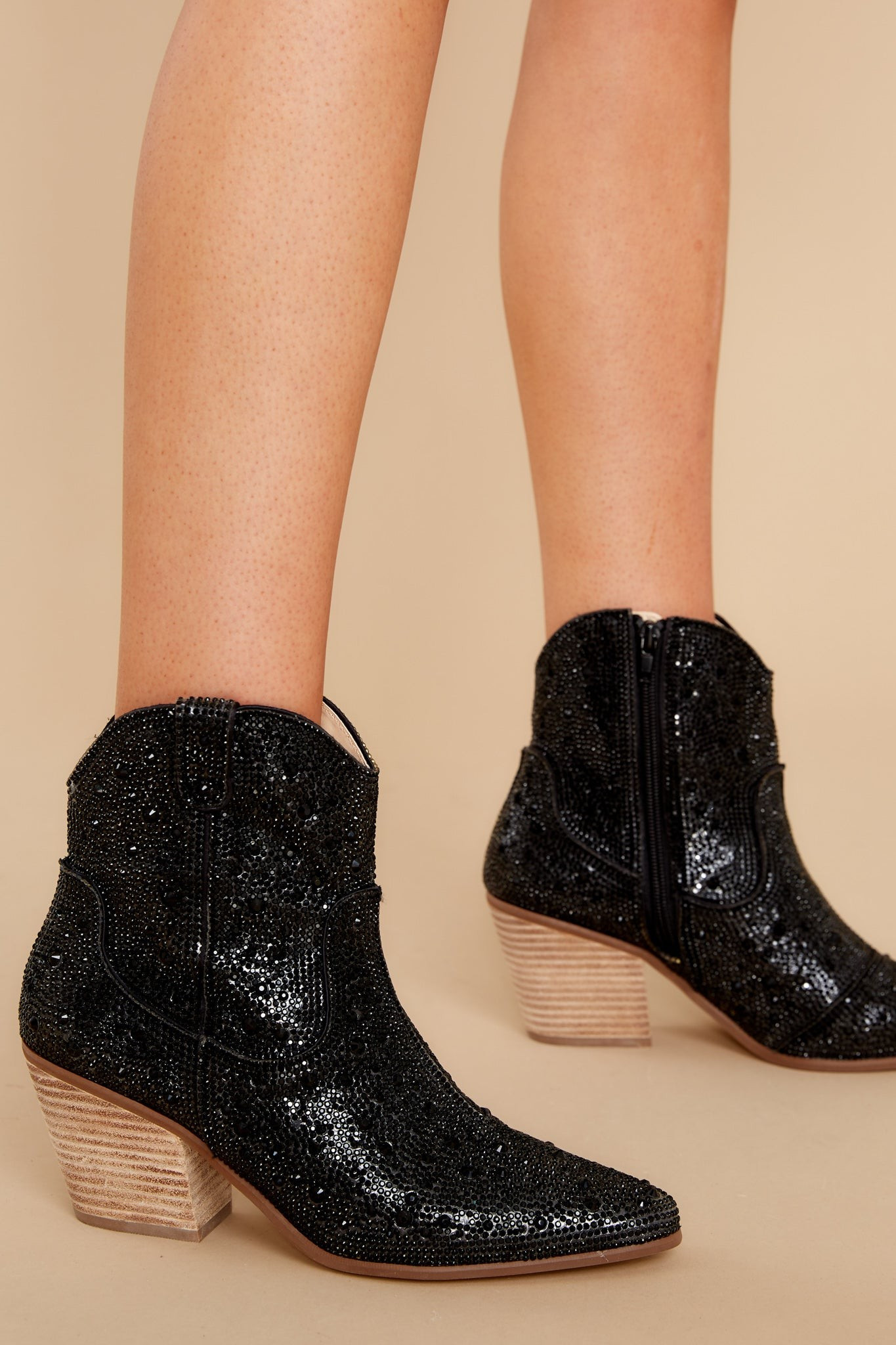 Harlow Black Rhinestone Western Ankle Boots | Red Dress 
