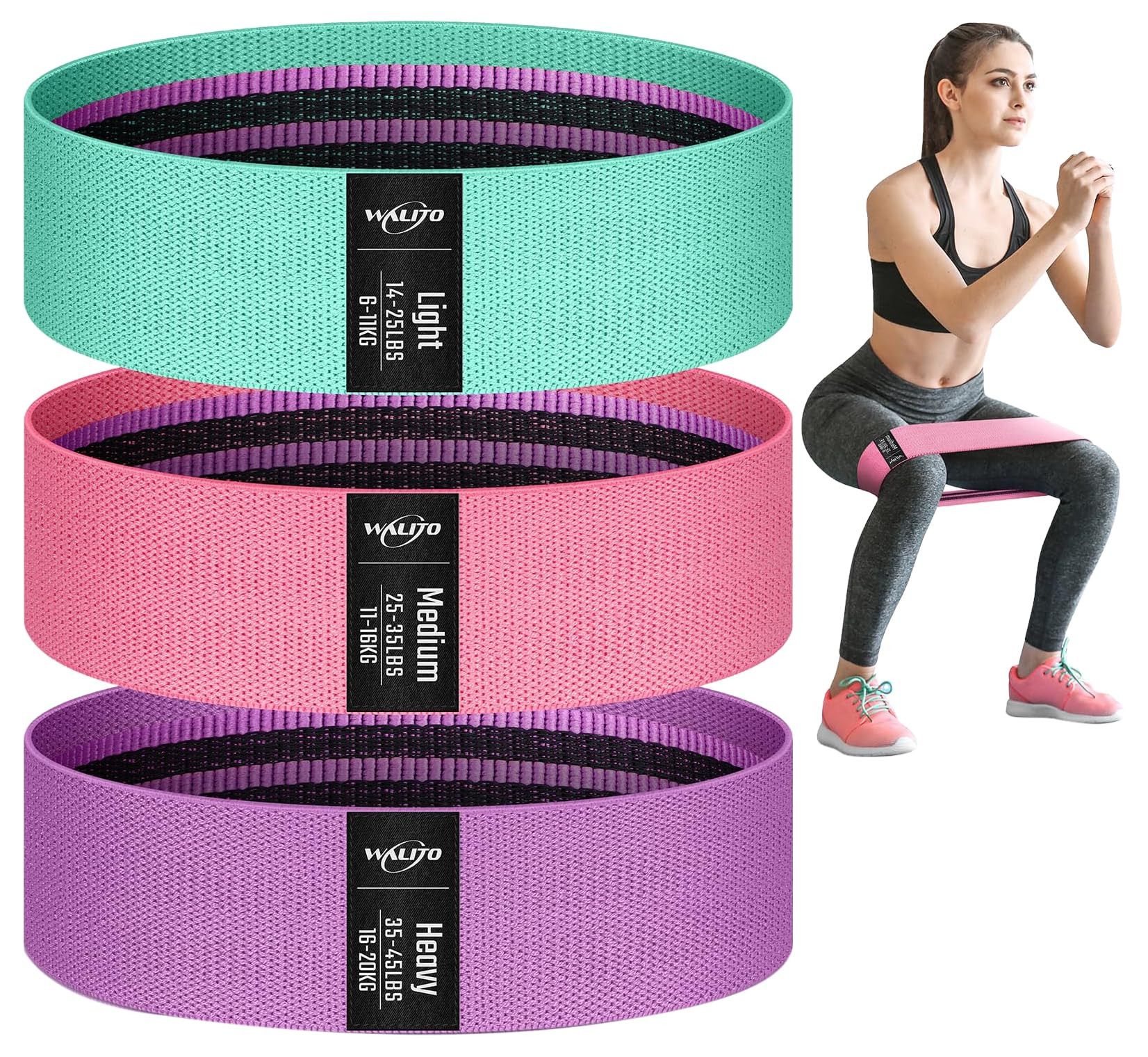 WALITO Resistance Bands for Working Out, Fabric Exercise Bands for Legs and Butt, Workout Bands for Women and Men, Booty Band for Yoga Starter Set, Pilates, Rehab, Fitness and Home Workout | Amazon (US)