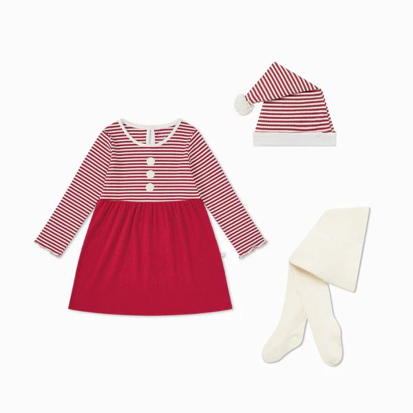 Ruby Striped Dress, Tights & Elf Hat | Baby Mori