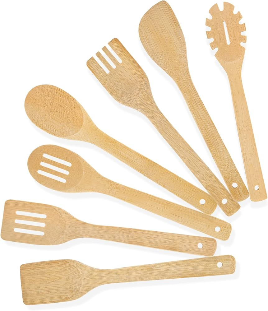 [7-PCS] Wooden Spoons for Cooking is for All Kitchen. Made From Bamboo Wood, Wooden Spatula & Woo... | Amazon (US)