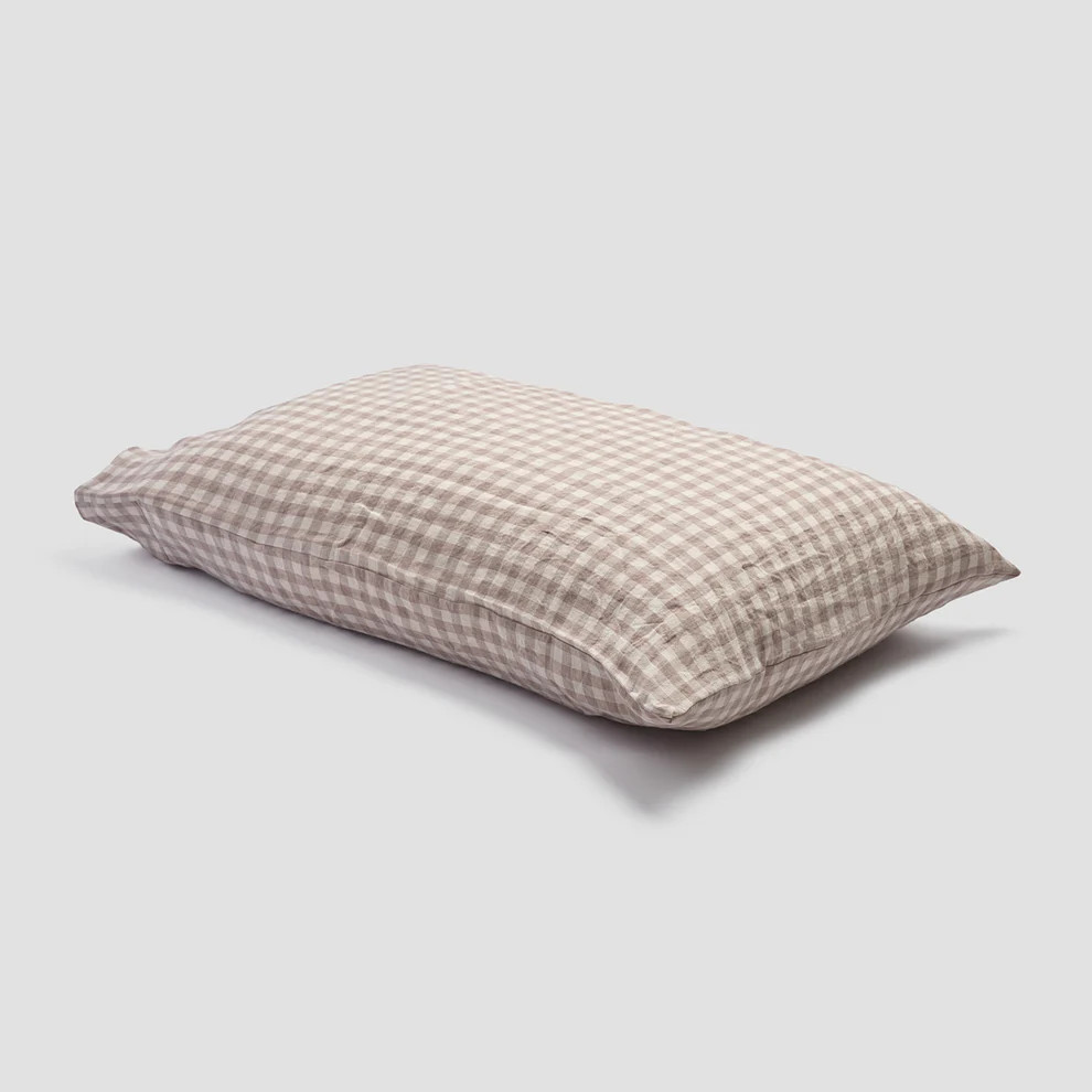 Mushroom Gingham Linen Pillowcase (Pair) | Piglet
