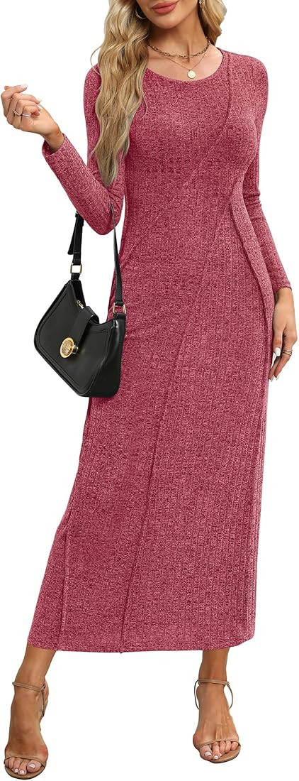 Annebouti Womens 2025 Spring Long Sleeve Ribbed Knit Sweater Maxi Dress Elegant Crew Neck Wedding... | Amazon (US)