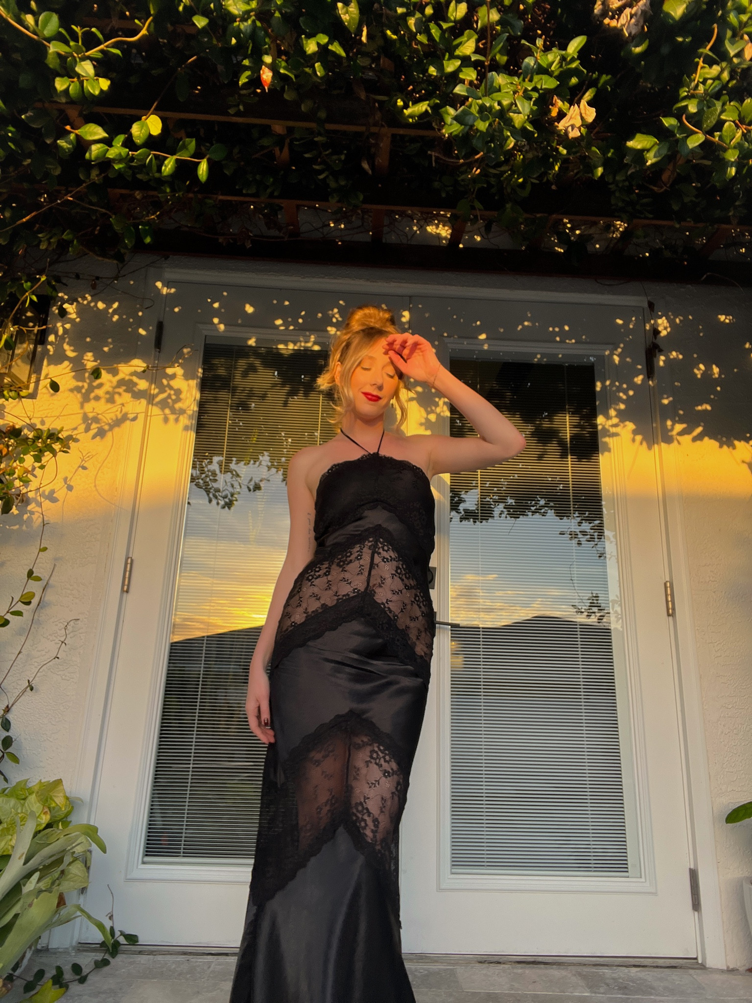 Satin black dress 
Satin black lace dress 
Halter dress 
Revolve dress 
Cailey gown in black 
Wedding guest dress 
Birthday dress 
Elegant dress 
Maxi dress 
