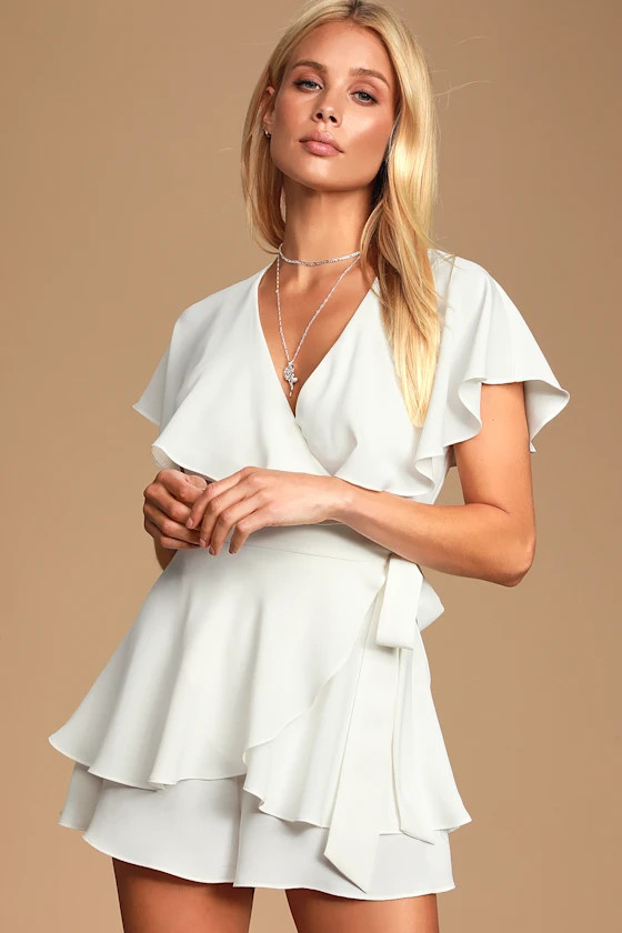 Aldrin White Ruffled Backless Wrap Skort Romper | Lulus (US)