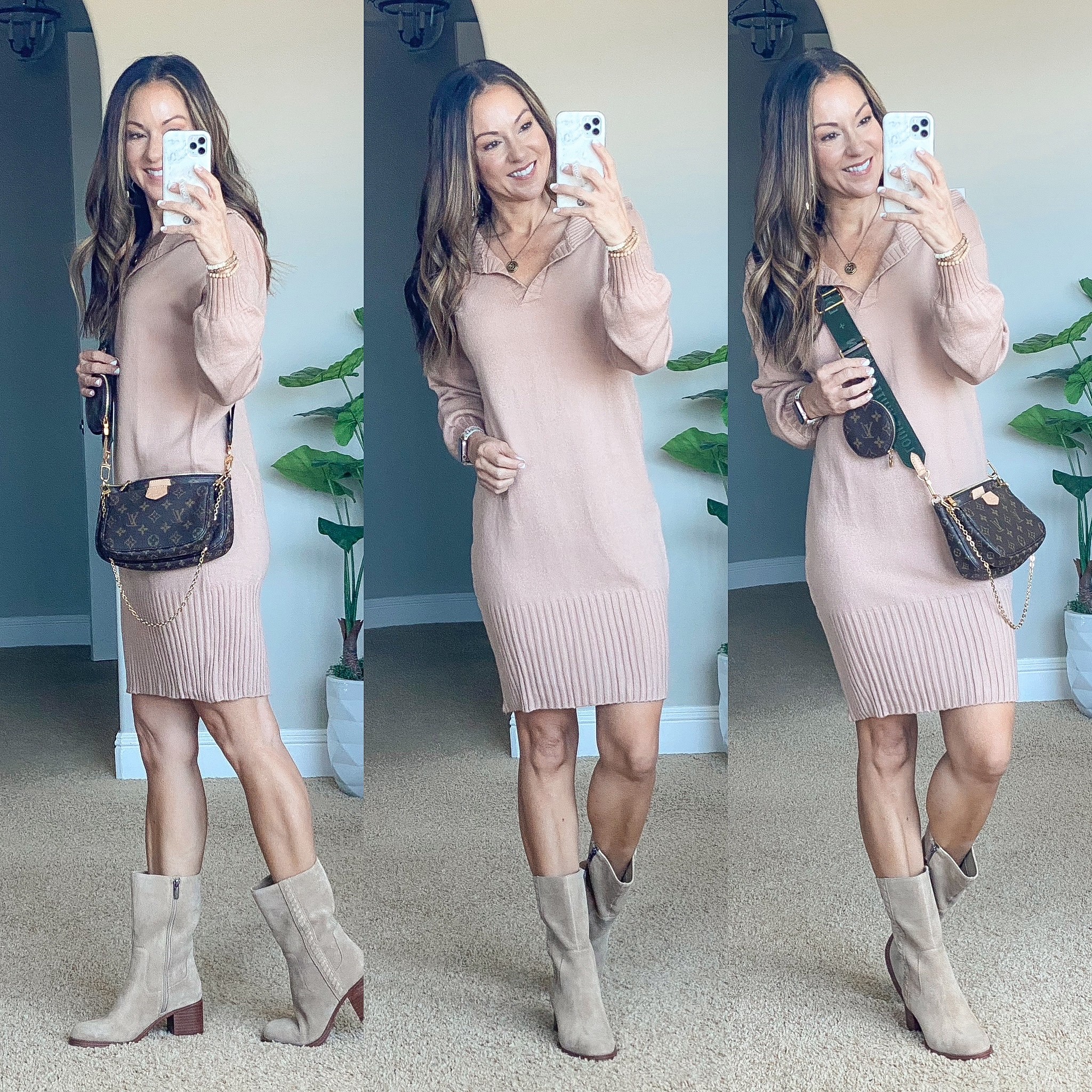 💥Sale alert! 1 Day only‼️ new release Vince Camuto boots in tortilla TTS $25 off plus free shipping!  Comes in 6 colors  Sweater dress perfect for fall small. On sale for 24% off.  Save 20% on my bracelets code HOLLY20. Save 10% on my watchband code EVERYDAYHOLLY. I linked similar crossbody bags. Easy outfit. teacher outfit | church style | comfy fall style | fall boots | beige boots | neutral style 

#LTKsalealert #LTKshoecrush #LTKstyletip