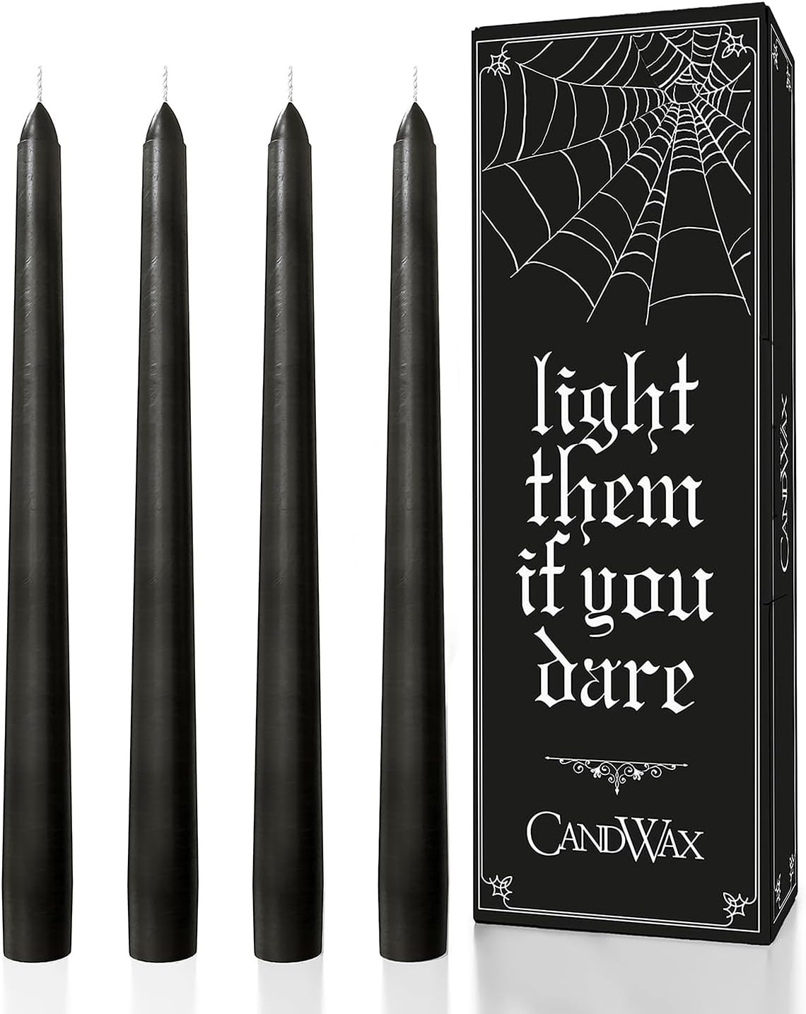 Black 12 inch Taper Candles Pack of 4 - Unscented Smokeless Dripless Tall Candle Sticks - Perfect for Home Decor, Special Occasions - Black Taper Candles (Packaging May Vary) | Amazon (US)