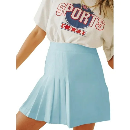 Women Asymmetric Pleated Tennis Skirt Solid Color High Waisted Zipper Mini Pleated Skirt | Walmart (US)