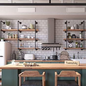 Yuanshikj 2Pc (42" Tall,12" deep) Industrial Wall Mount Iron Pipe Shelf Shelves Shelving Bracket ... | Amazon (US)